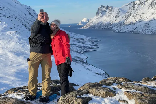 A Beautiful Eco friendly snowshoeing in Scenic Landscape with our new ECO Tesla