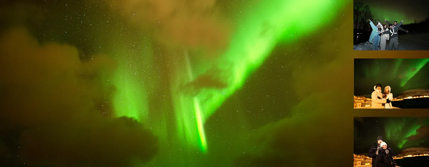 Guests from a tour enjoying the northern lights